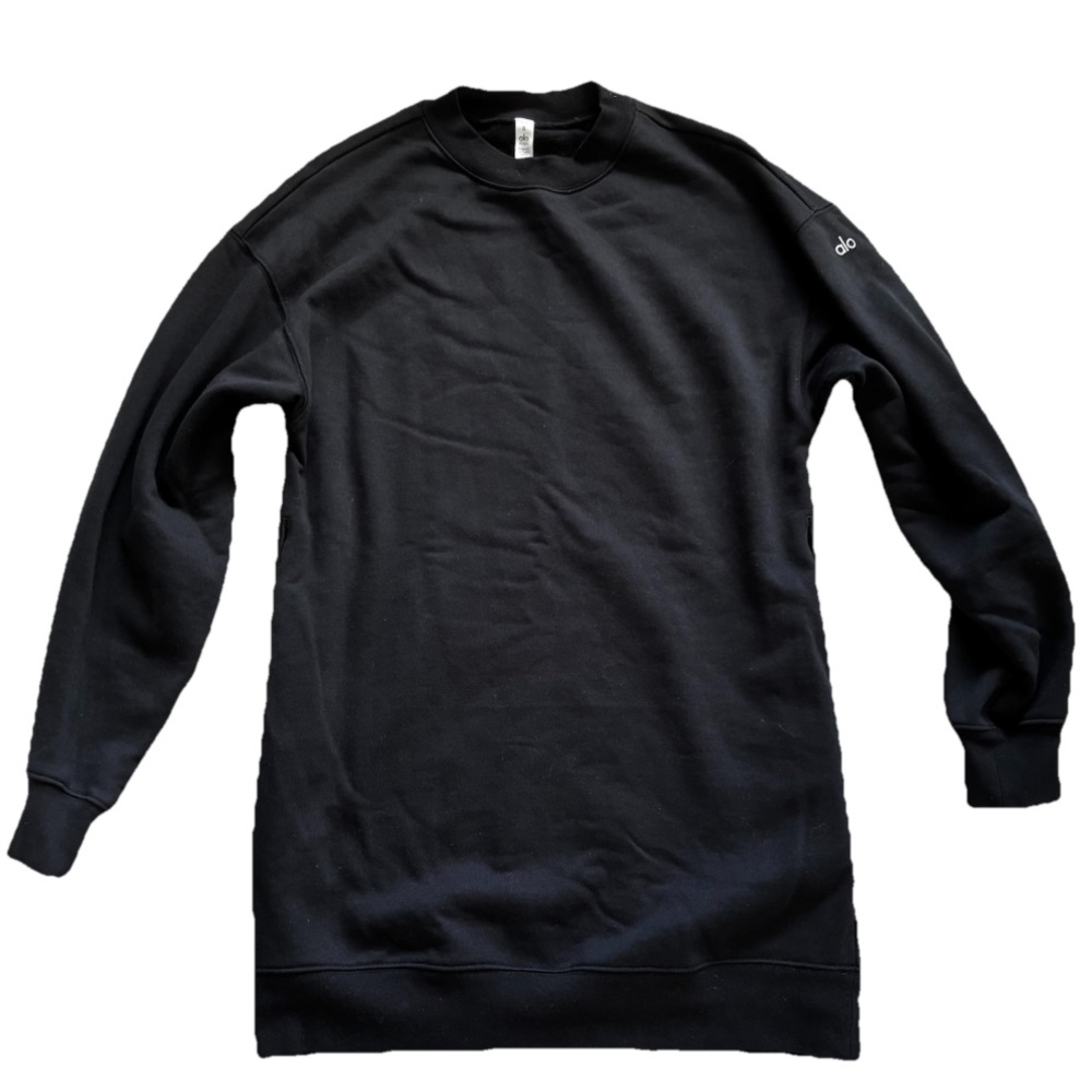 ALO YOGA CITYSCAPE Black Crewneck Sweatshirt Dress Size Small Modern Comfy - Picture 6 of 7